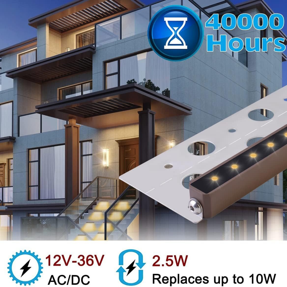 New RGBCW Bluetooth MESH staircase light, outdoor waterproof step light, APP smart LED step light, 12-24V Specification drawing
