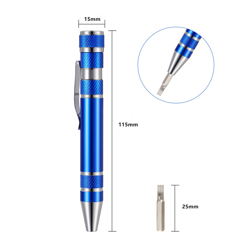 Multi-functional eight-in-one screwdriver, aluminum alloy disassembly pen, one-head cross-head screwdriver, maintenance tool details Picture