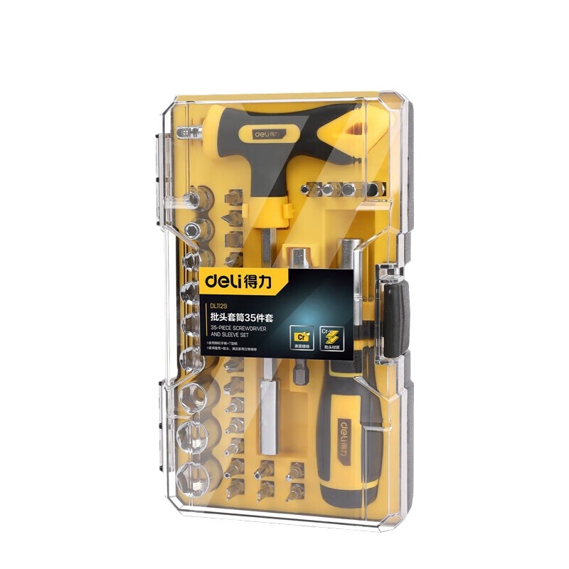 Deli Tools Ratchet Screwdriver Set, T-wrench Socket Adapter Set, 35-piece set DL1129 Item Picture