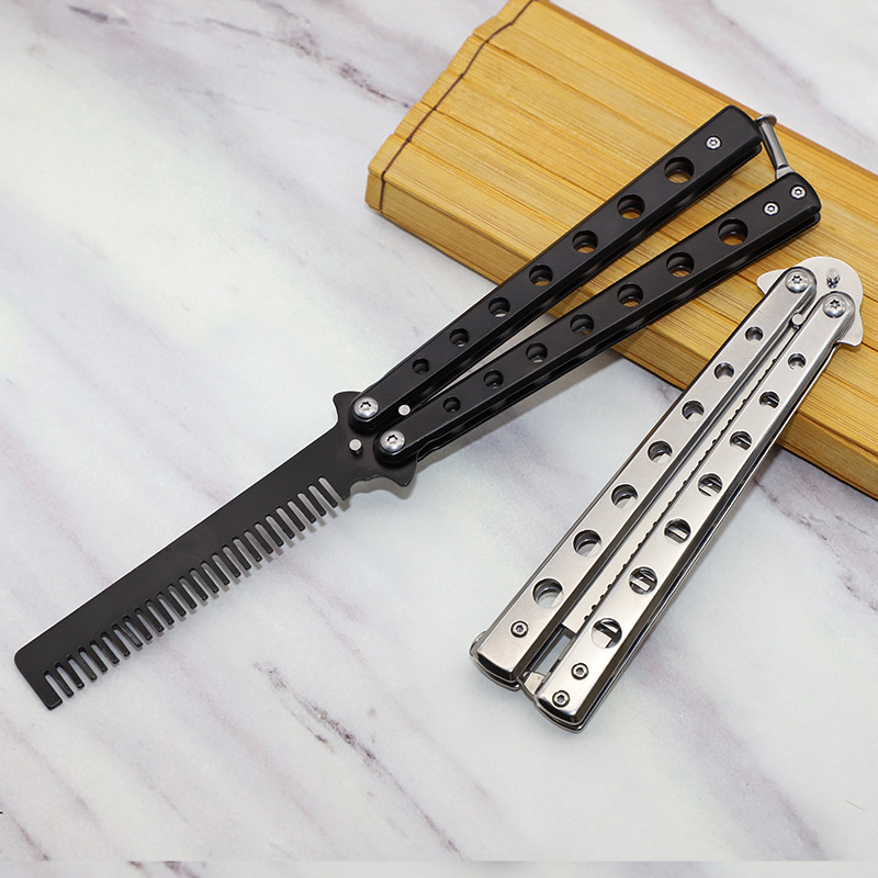 In-stock butterfly comb, folding butterfly comb, csgo butterfly knife, stainless steel swinging knife practice, swinging comb training comb Application Scenario
