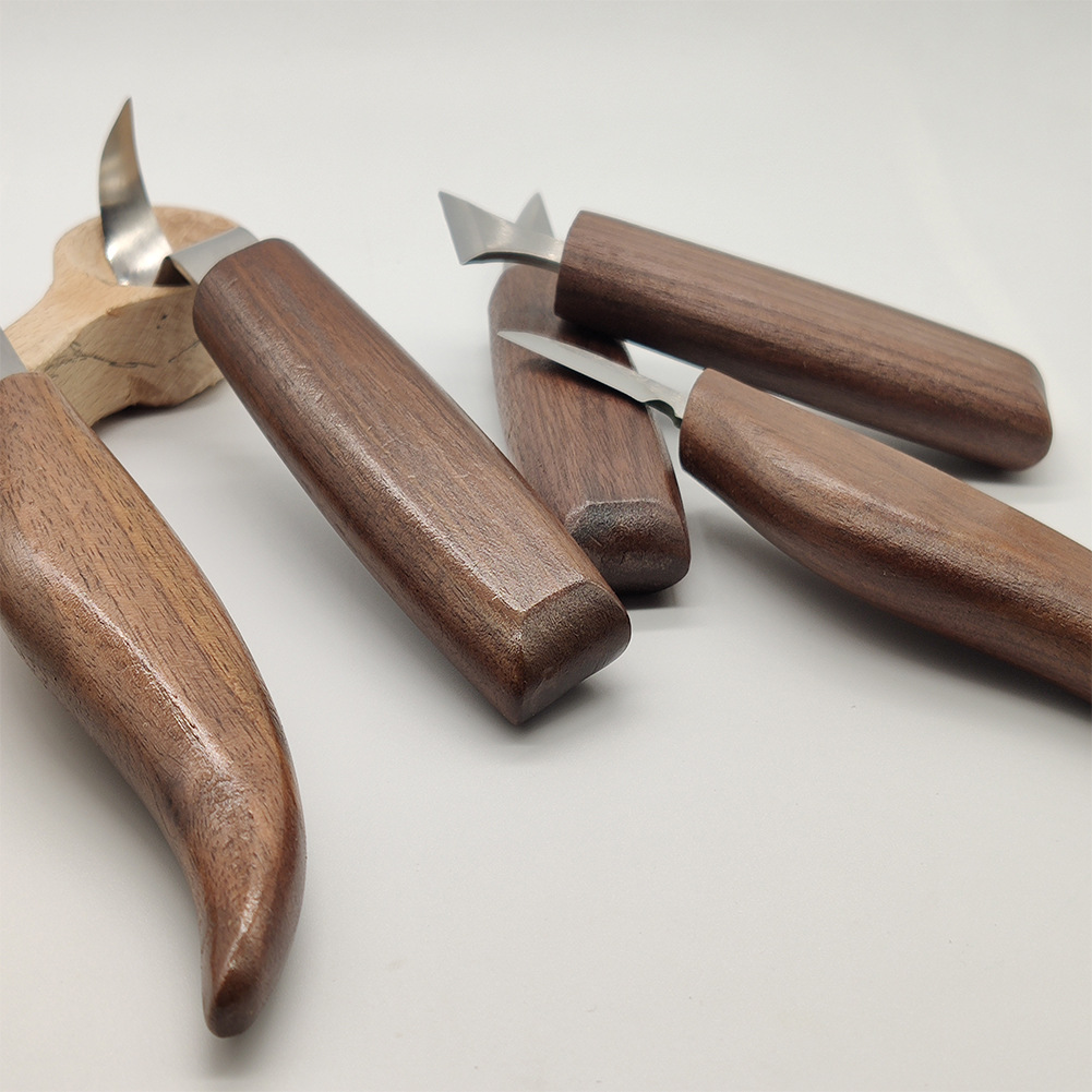 A 7-piece walnut wood chrome-vanadium steel carving knife, wood chipper, wood scraper, spoon knife and woodworking carving set details Picture