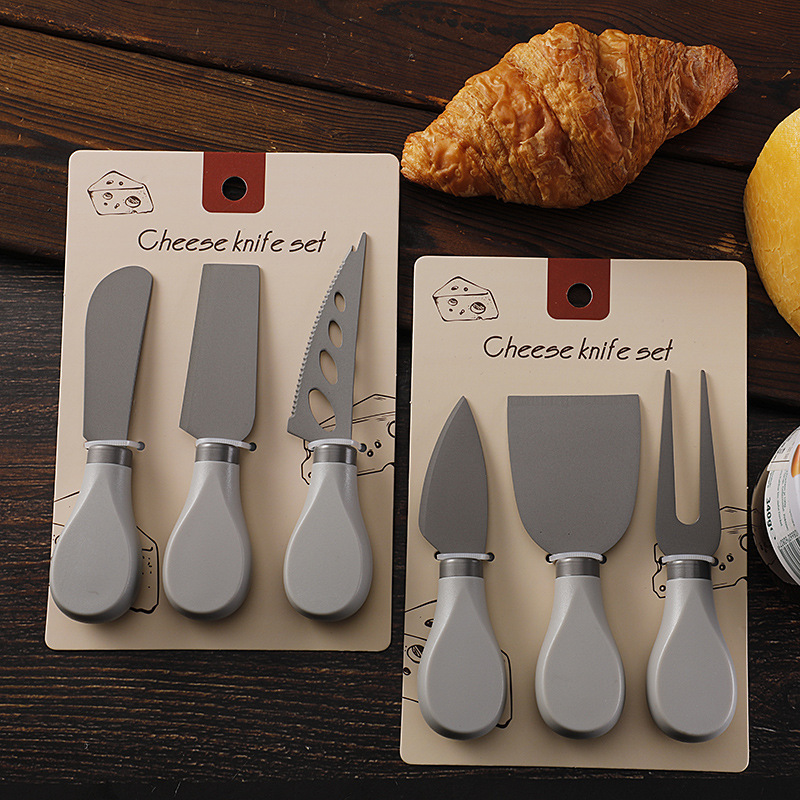 Cross-border in-stock stainless steel cheese knife set, cheese tools, cheese knife spatula, butter knife, card-bound Western cuisine knife and fork Specification drawing