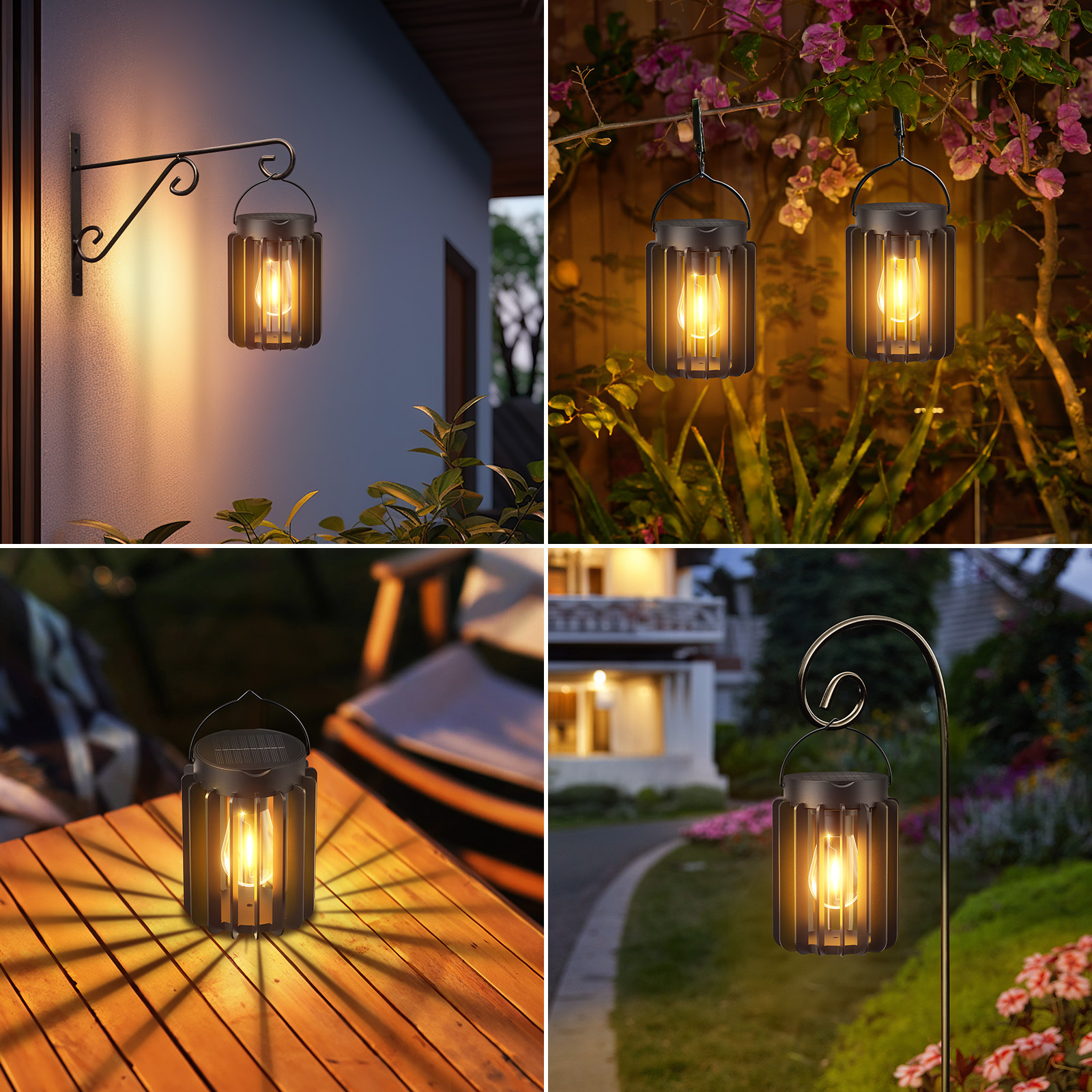 Amazon-exclusive simple solar ironwork basket tungsten filament lamp outdoor courtyard garden villa atmosphere landscape Application Scenario