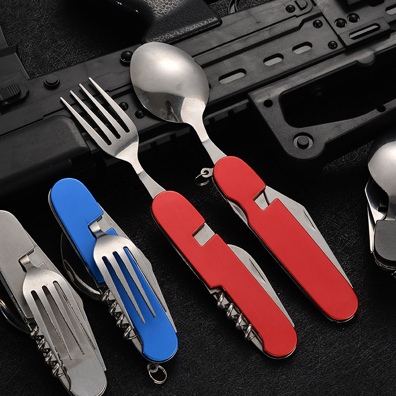 Mini foldable and detachable combination outdoor mountaineering and travel tableware, multi-opening aluminum handle outdoor knives, gift fruit knives full figure