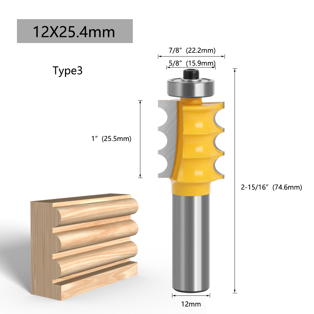 Three-bead knife, three-ball decorative knife, 8mm1/2 handle, 12mm woodworking milling cutter, line cutter, door frame milling cutter, engraving machine, milling cutter undefined