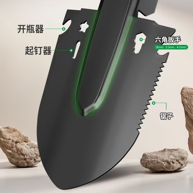 Outdoor engineer shovel, multi-functional non-folding portable iron shovel, suitable for mountain climbing, camping, outdoor fishing and digging Specification drawing