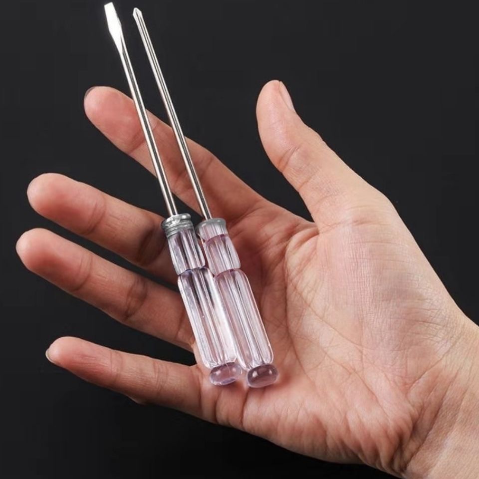 Crystal transparent 3mm cross-shaped flat-head small screwdriver, 120-long mini screwdriver, home appliance toy gift, small screwdriver Specification drawing