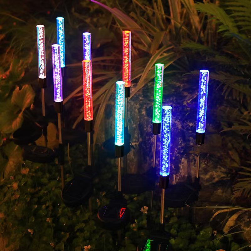 Outdoor solar LED luminous reed lamps, ground insertion lawn decorative lights, seven-color acrylic bubble stick landscape lights details Picture