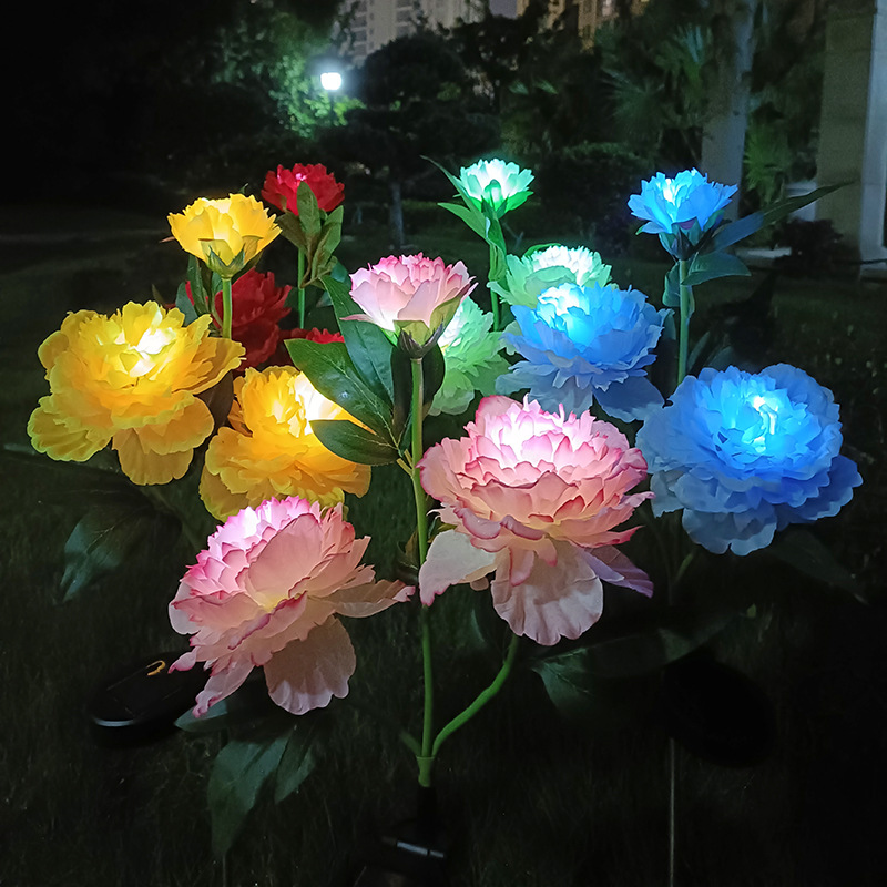LED courtyard and garden decorative lights, lawn lights, outdoor waterproof atmosphere lights, solar peony simulation flower lights details Picture