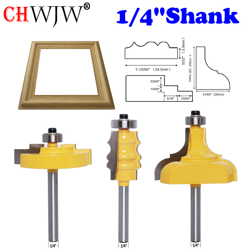 3PC woodworking milling cutter, profile cutter, photo frame cutter, profile cutter, face plate cutter, European photo frame profile cutter, classical profile cutter Item Picture