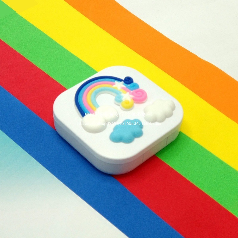 Mini rainbow cloud silicone plastic baby tooth storage box for boys and girls, a commemorative and collectible gift for tooth replacement Specification drawing