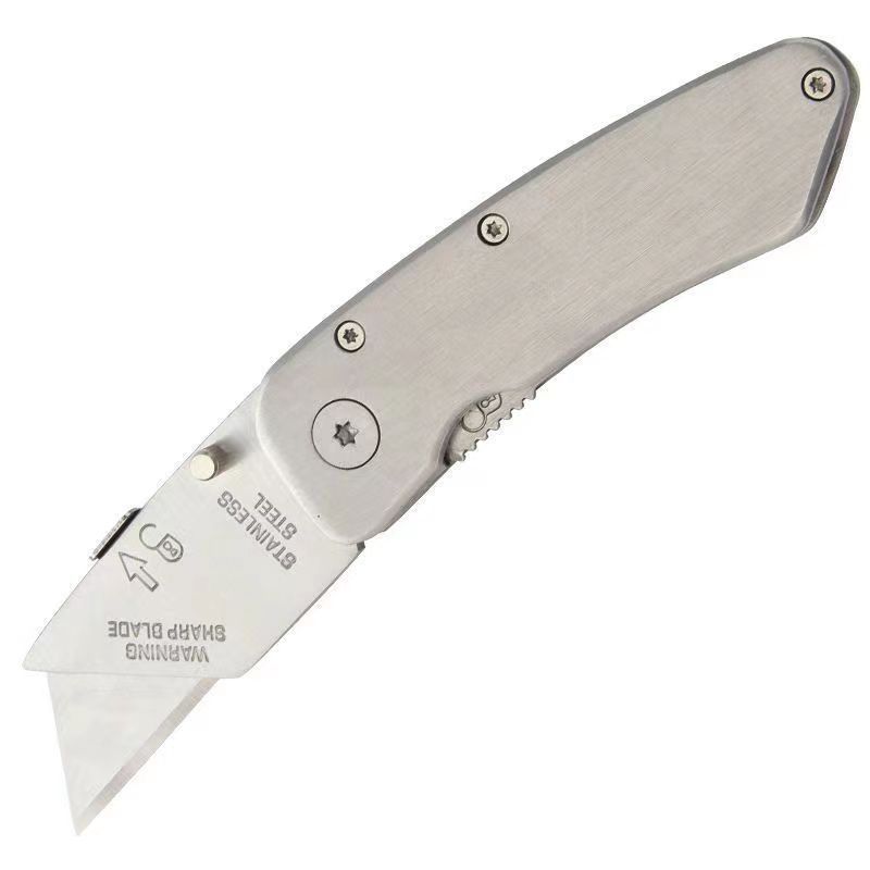 Stainless steel folding utility knife, electrician knife, hook knife, blade holder, thickened trapezoidal blade, all-steel alloy folding knife, ox horn Item Picture