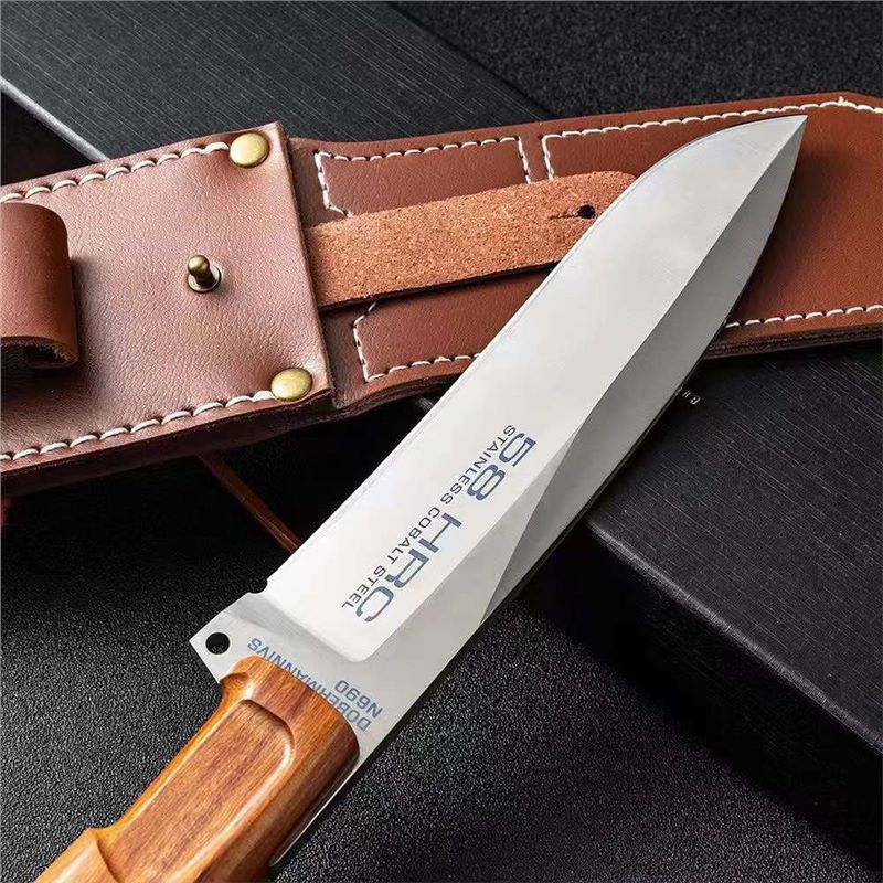 High-end Doberman outdoor knife in stock, high-hardness fruit knife, straight knife, camping, mountain climbing and firewood cutting knife, sharp knife Specification drawing