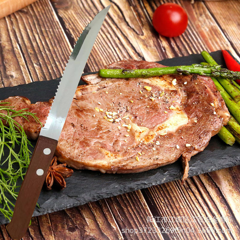 Factory stock of woodblock steak knives, household steak knives, Western food knives, stainless steel serrated small knives, bread and fruit knives Specification drawing