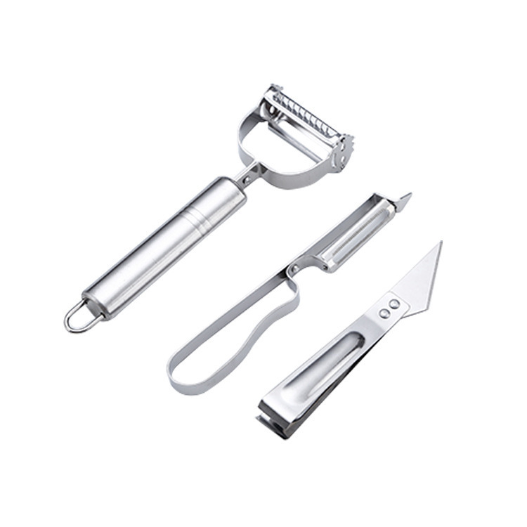 Stainless steel peeler three-piece set, multi-functional potato scraper, grater, pliers, hair clips, recommended kitchen essentials for running around Item Picture