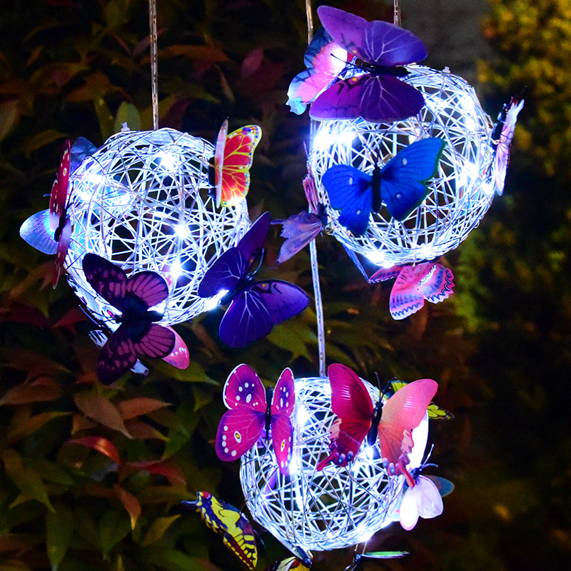Solar-powered tree hanging butterfly ball chandelier, outdoor garden and courtyard decorative landscape light, luminous butterfly tree hanging light, cross-border full figure