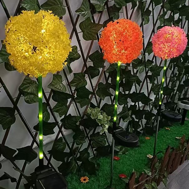 Three-head dandelion plant ground socket lighting fixtures, garden lights, led outdoor landscape lights, lawn lights, solar decoration Application Scenario