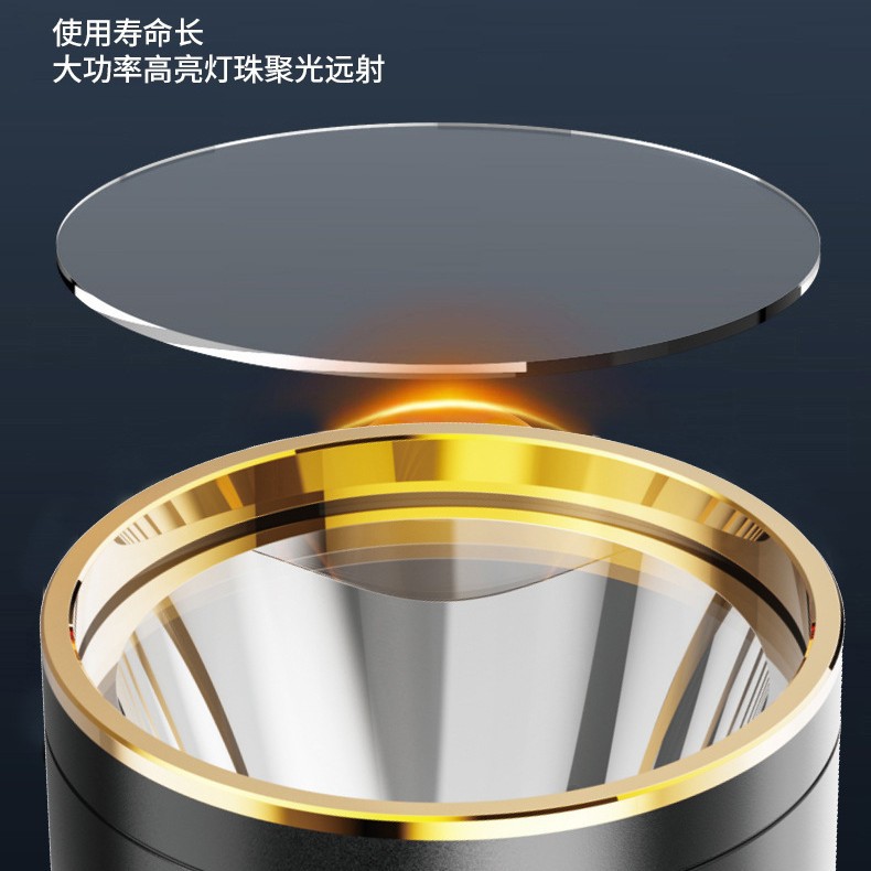 Cross-border portable high-intensity flashlight, outdoor camping emergency light, rechargeable portable flashlight, fire-fighting waterproof searchlight Specification drawing