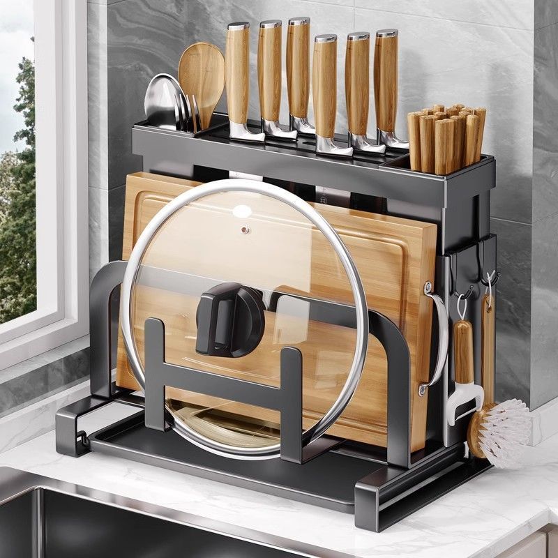 Knife rack, multi-functional kitchen countertop, kitchen knife rack, wall-mounted chopping board, chopstick holder, and integrated knife storage rack Application Scenario