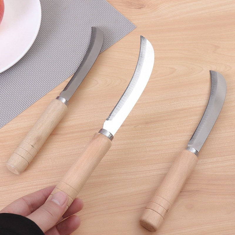 Yangjiang extended curved knife, stainless steel curved knife, wooden handle small curved knife, peeler, banana knife, fruit knife, small sickle details Picture