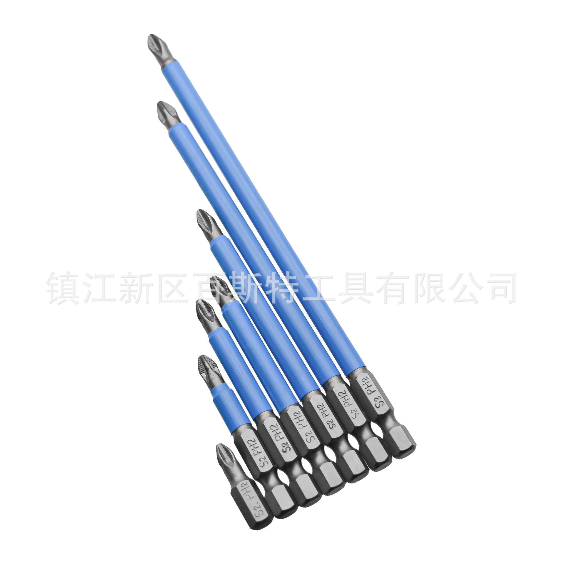 Cross anti-slip screwdriver bit PH2 with blue leather, 10 pieces set, S2 material screwdriver knife, 50mm long details Picture