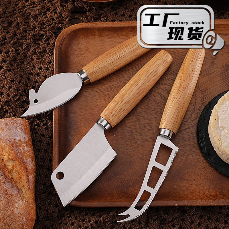 Cross-border stock rubber wooden-handled cheese knife, cheese knife, cute mouse knife, serrated steak knife, mini kitchen knife full figure