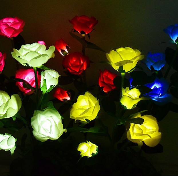 Solar rose flower lamps, LED garden decoration simulation flower lamps, outdoor waterproof courtyard park, villa lawn lamps details Picture