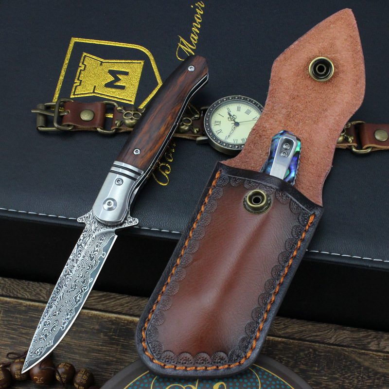 GT-0214 outdoor folding knife, rosewood handle, Damascus blade, ball bearing, cross-border wholesale handmade knife Application Scenario