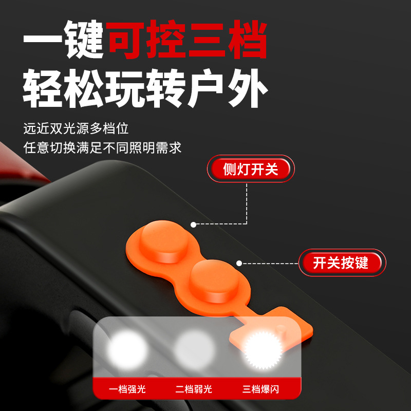 Waterproof USB solar charging with side light, searchlight, outdoor spotlight, flashlight, high-power strong light searchlight details Picture