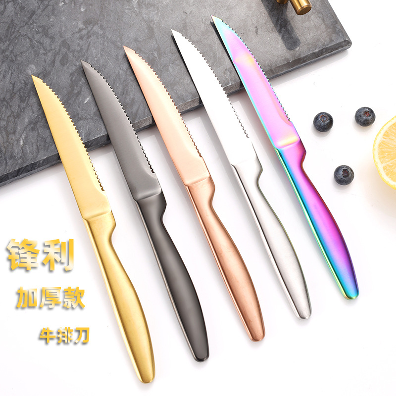 420 stainless steel Western tableware, steak knife, serrated main course knife, household steak cutter, steak knife details Picture