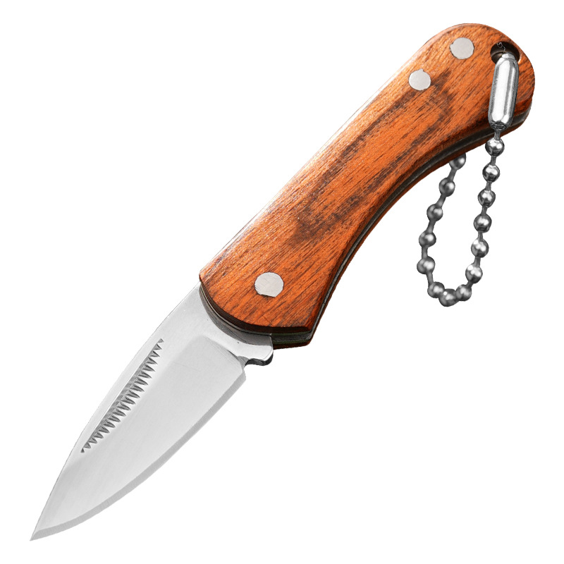Stainless steel folding knife, folding knife without lock, small color wood portable mini knife, keychain fruit knife, cross-border Item Picture