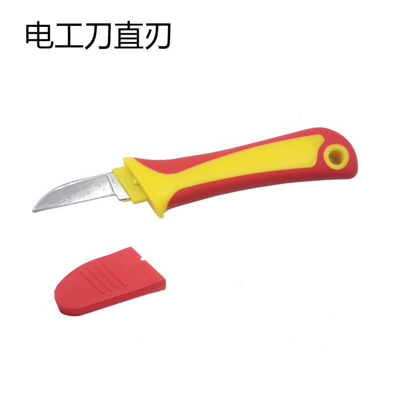 Insulated electrician's knife, curved edge, straight edge, plastic handle, multi-functional cable stripping knife, cable cutting tool undefined