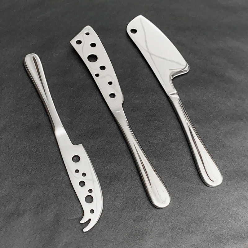 Stainless steel cheese knife, butter cheese knife, creative perforated cheese knife, kitchen baking cutting knife, jam spreading knife details Picture
