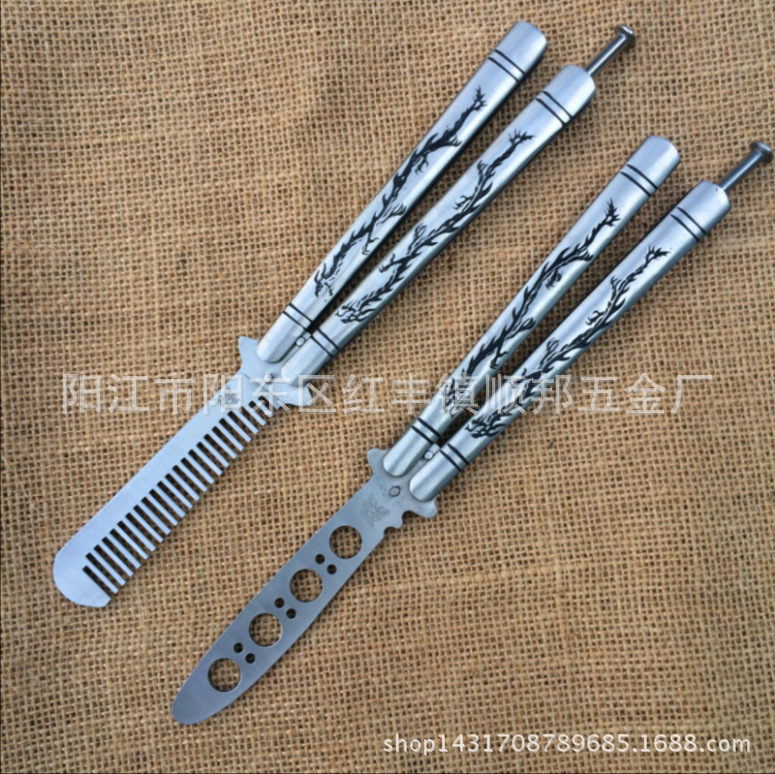 The new American double-dragon pattern butterfly knife practice knife, butterfly swinging comb training tool, multi-functional tool knife full figure