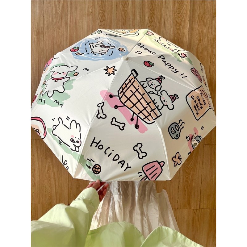 The line dog umbrella is a portable sun umbrella for girls with high appearance standards and is specially designed for students to go to school. It is an automatic folding umbrella that can be used in both sunny and rainy weather full figure