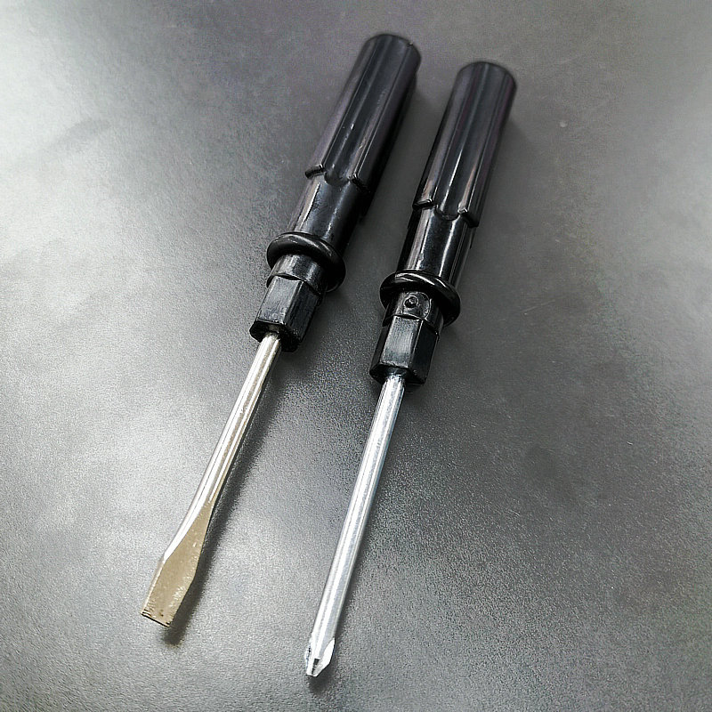 Niu Li galvanized dual-purpose screwdriver, yellow plastic handle, double-head flat-head cross screwdriver, hardware matching tools Specification drawing