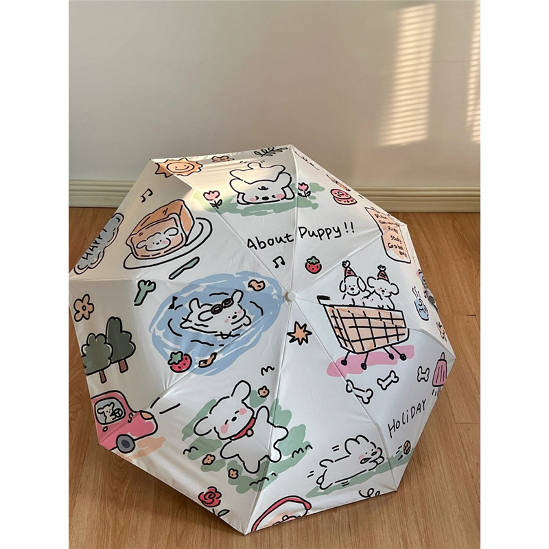 The line dog umbrella is a portable sun umbrella for girls with high appearance standards and is specially designed for students to go to school. It is an automatic folding umbrella that can be used in both sunny and rainy weather details Picture