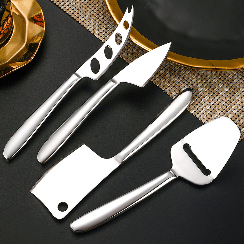 Stainless steel cheese knife, cake and cheese knife, four-piece set, multi-functional pointed knife, Western cuisine baking, bread, butter and butter knife Specification drawing