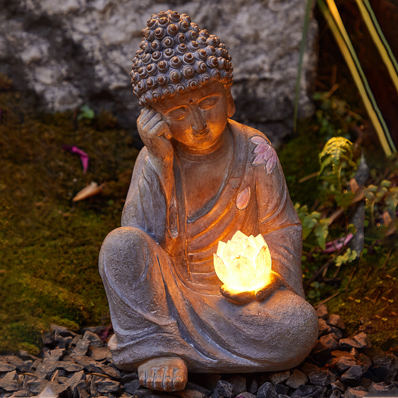 The outdoor courtyard is decorated with new Chinese-style Zen-style balcony atmosphere lights, solar courtyard lights, Buddha statues and garden ornaments, which are popular online Specification drawing