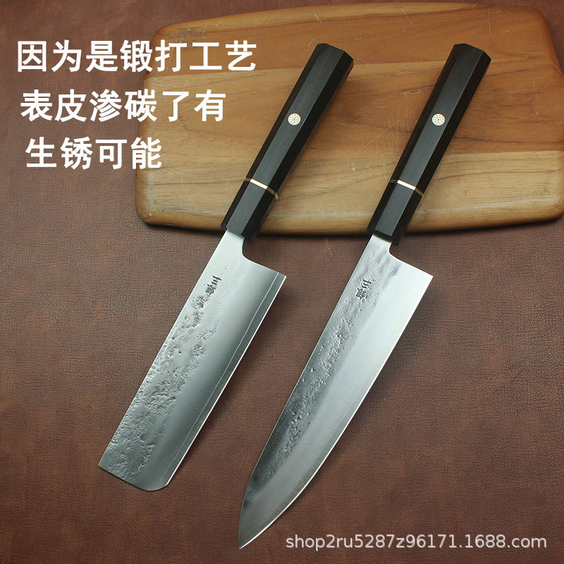 Japanese foreign trade tail-end order ploughing silver SAN Niu knife, small vegetable cutting kitchen knife, steel sandwich hand-forged high-end chef knife Specification drawing