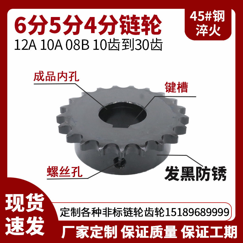 6-point, 5-point, 4-point single and double row industrial sprocket gears with 08B10A12A428 chains made of stainless steel full figure