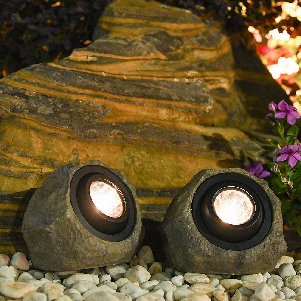 Solar garden lights, outdoor garden landscape spotlights, waterproof resin simulation stone lights, led lawn and tree lighting lights Specification drawing