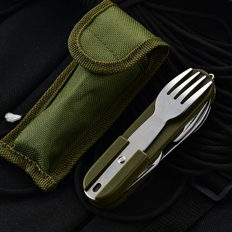 Factory direct sales of camping detachable multi-functional folding knife, fork and spoon set tableware, portable outdoor three-piece set tableware full figure
