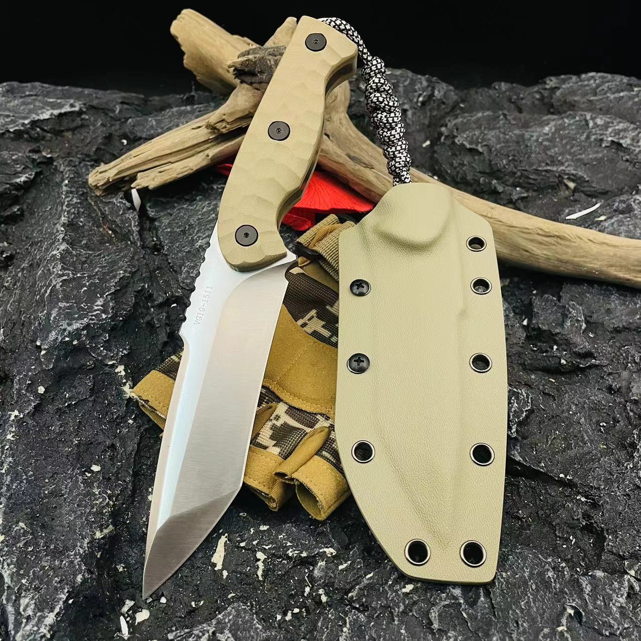 The new VG10 Titan high-hardness forged large and small straight knife is an outdoor multi-functional portable camping and picnic survival knife Specification drawing