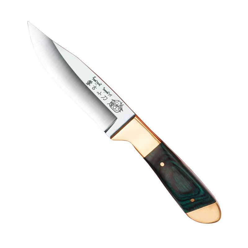 Thickened Mongolian hand-held meat knife, hand-pulled meat knife, small knife, table knife, steak knife, red and green wooden handle, Inner Mongolia lamb eating knife Specification drawing