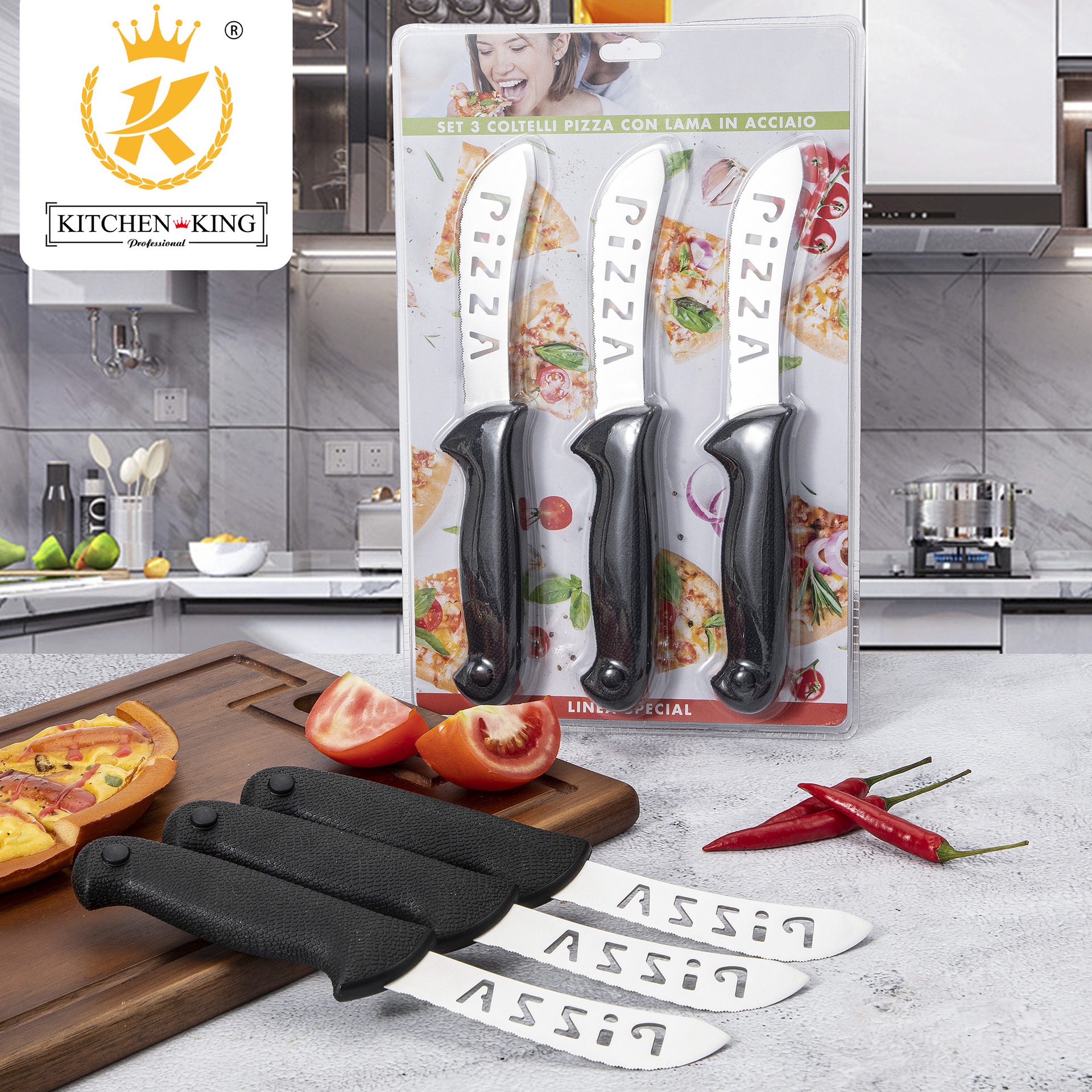 Cross-border best-selling kitchen knife 3PC set, stainless steel steak knife, home pizza knife, butter cheese knife in stock full figure
