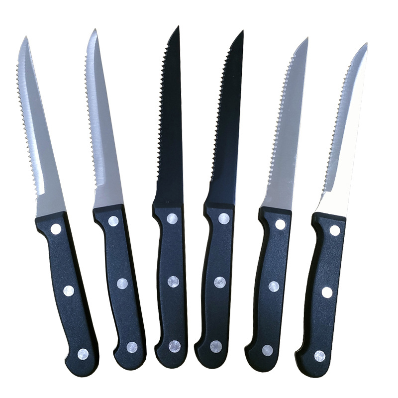 In stock: 4.5-inch stainless steel steak knife with pointed tip, plastic-handled serrated steak knife, hotel and household special dining knife Specification drawing