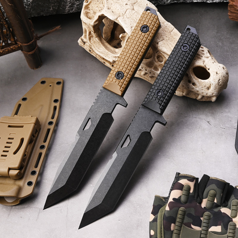 "Advance Outdoor Straight Knife Camping Equipment Portable knife, one-piece keel fruit knife, desert color handle. full figure