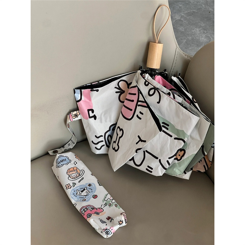 The line dog umbrella is a portable sun umbrella for girls with high appearance standards and is specially designed for students to go to school. It is an automatic folding umbrella that can be used in both sunny and rainy weather Item Picture
