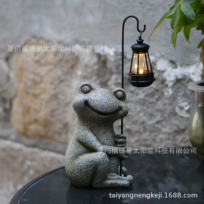 Cross-border frog garden decorative solar lamp, resin animal handicraft statue, outdoor courtyard lawn decorative lamp details Picture